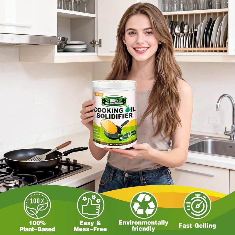 Arme Oil Solidifier, 40 Oz(2.5Lb) Cooking Oil Solidifier for Disposal(Disposal Up to 7.4 Gallons/113Cups), 100% Plant-Based Grease Solidifying Powder, Fat Hardener for Disposal Kitchen&Restaurant Use - Image 3